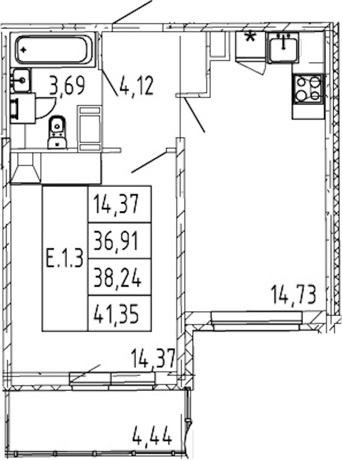 1-комнатная квартира 36.91 м², 2/12 эт., ЖК «Полис ЛАВрики»
